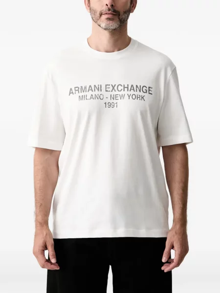 Tricou Armani Exchange cu imagine cu decolteu rotund alb