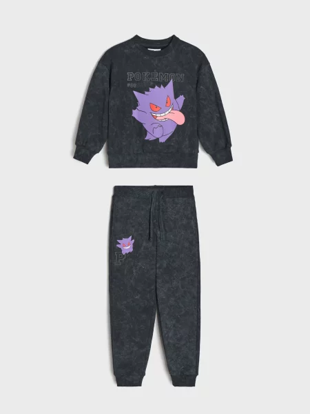Sinsay Souprava mikiny a kalhot s efektem stone wash Pokémon černá