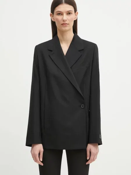 Kenzo sacou de lână un singur rand de neted negru