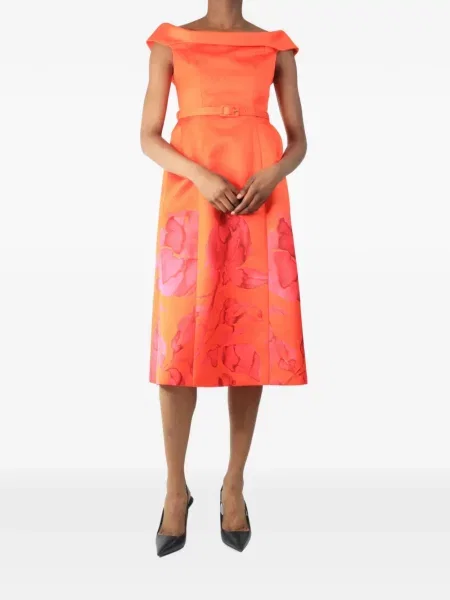 Rochie midi Huishan Zhang cu model floral portocaliu