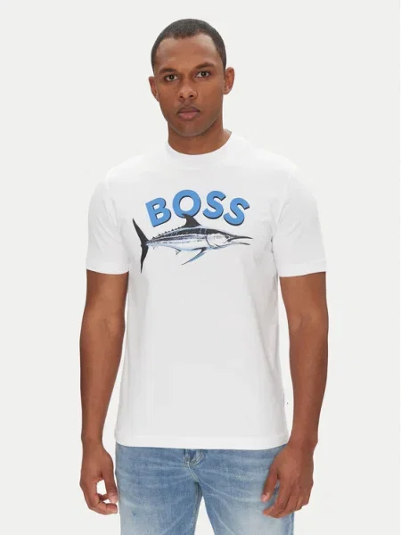 BOSS Póló Bossfish Ekru fehér