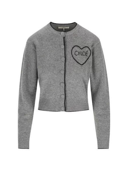 Cardigan Chloé cu motiv cu inimi gri