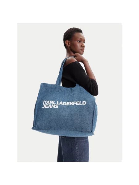 Torebka Karl Lagerfeld Jeans z autografem niebieska