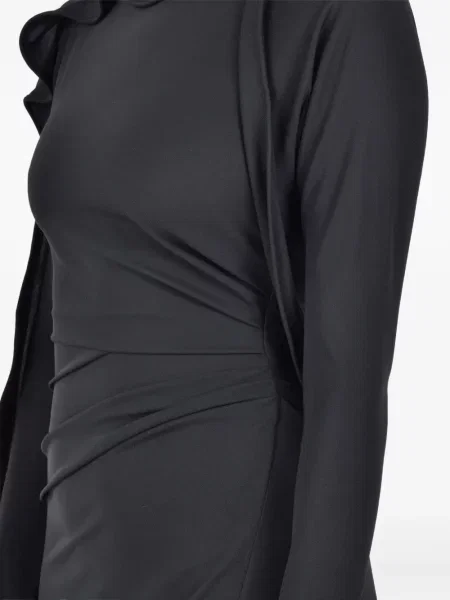 Rochie maxi Victoria Beckham cu volane de costum negru