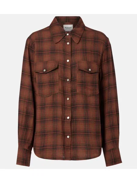 Top Marant Etoile w kratkę flanelowy brązowy