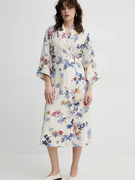 MUNTHE sukienka FREILEIF midi prosta beżowy