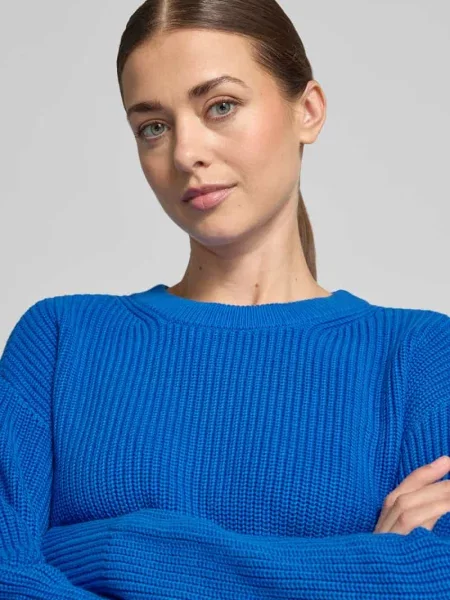 Sweter z rozcięciami po bokach z czystej bawełny Jake*s Casual niebieski