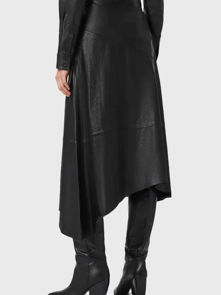 Шкіряна спідниця AllSaints midi розкльошена чорний