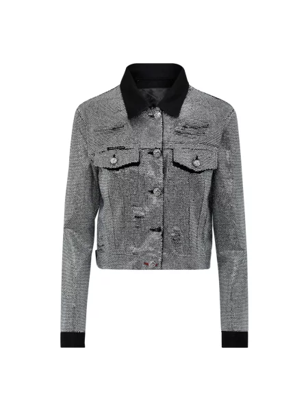 Kurtka jeansowa Philipp Plein z kryształkami szara
