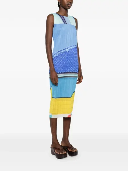 Plisirana odgovarati midi haljina Pleats Please Issey Miyake iznad koljena plava
