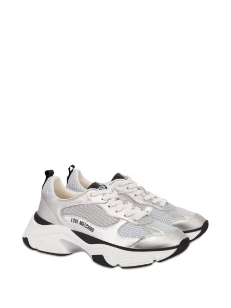 Sneakerși Love Moschino cu șireturi din dantelă argintiu