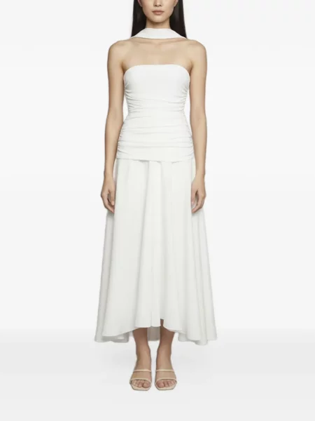 Rochie maxi Chats By C.dam cu volane asimetrică alb