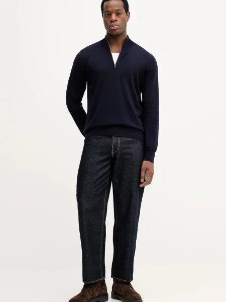 Eton sweter wełniany lekki z półgolfem granatowy