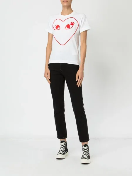 Raštuotas marškinėliai Comme Des Garçons Play su širdelėmis balta
