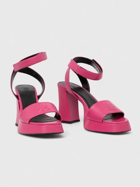 Шкіряні сандалі HUGO Vicky рожевий