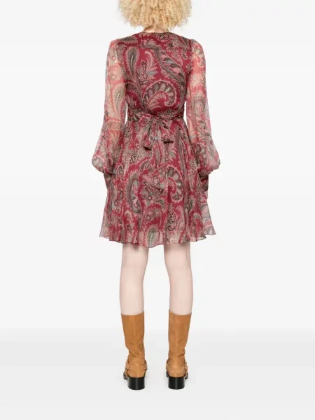 Rochie mini Etro cu imagine cu decolteu în V cu model paisley roșu