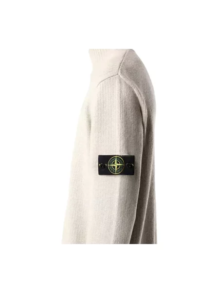 Lniany sweter z golfem Stone Island z kamieniami szary