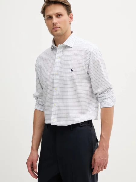 Риза Polo Ralph Lauren розово със стандартна кройка с италианска яка бяло