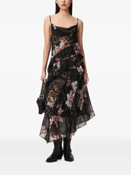 Rochie maxi Allsaints cu model floral cu imagine negru