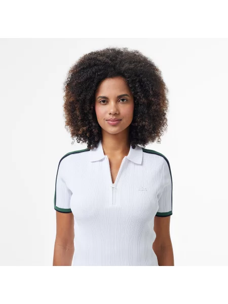 Lacoste Sweter Z Krótkim Rękawem Half Zip Slim Fit biały