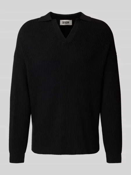 Sweter z dzianiny z kołnierzykiem polo Drykorn czarny