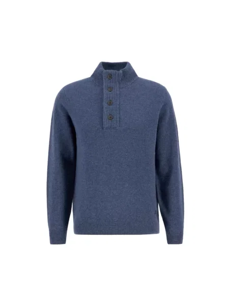 Lniany sweter Barbour z naszywkami niebieski