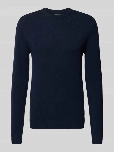Sweter z dzianiny z prążkowanymi wykończeniami model ‘BRANKO’ Blend granatowy
