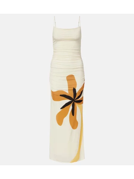Rochie maxi Cala De La Cruz cu model floral din jerseu de costum alb