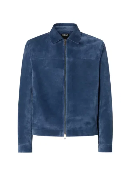 Geacă Zegna din piele de căprioară albastru