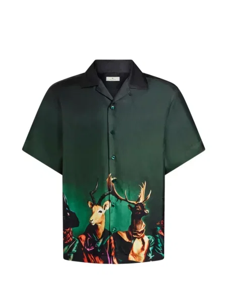 Cămașă Etro de mătase cu imagine cu imprimeu animal print verde