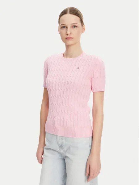 Sweter z dzianiny o kroju z czystej bawełny różowy