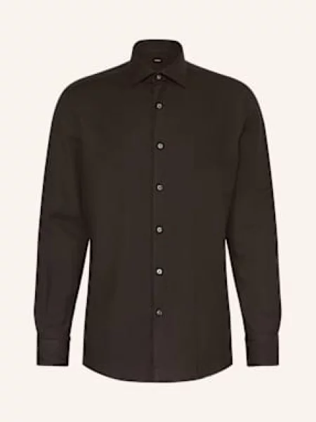 Zegna Košile Cashco Regular Fit tmavě hnědá