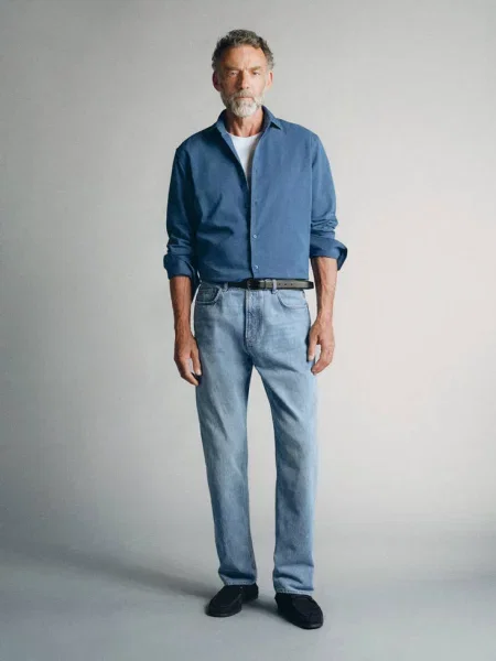 Koszula dżinsowa z bawełny intensywny Mężczyzna XL MANGO MAN granatowy
