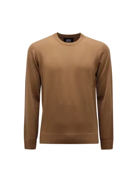 Sweter Alpha Studio z wełny merino brązowy