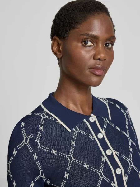 Sweter z dzianiny z mieszanki z kołnierzykiem polo Suncoo Paris granatowy