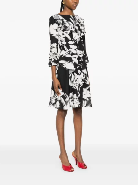 Rochie Catalina D'anglade cu model floral cu volane de costum negru