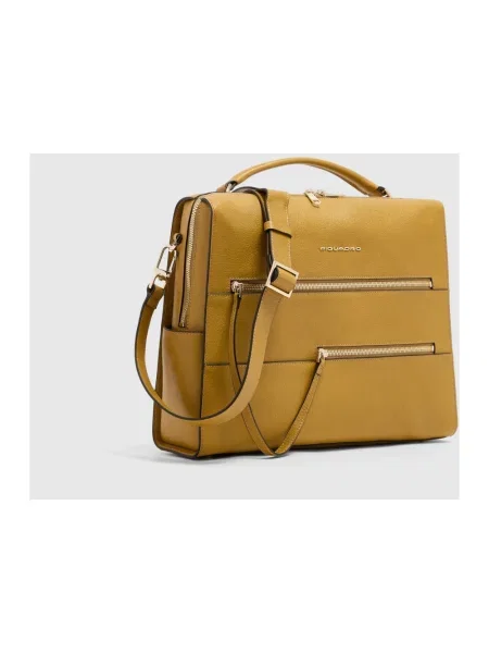 Torba na laptopa Piquadro skórzana żółta