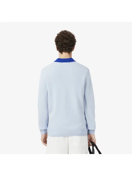 Lacoste Wełniany Sweter Z Okrągłym Dekoltem niebieski