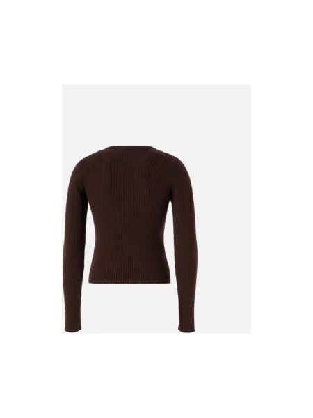Sweter Pinko z dekoltem w serek brązowy