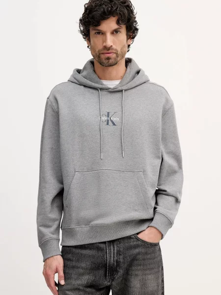 Calvin Klein Jeans mikina s kapucňou pánska sivá