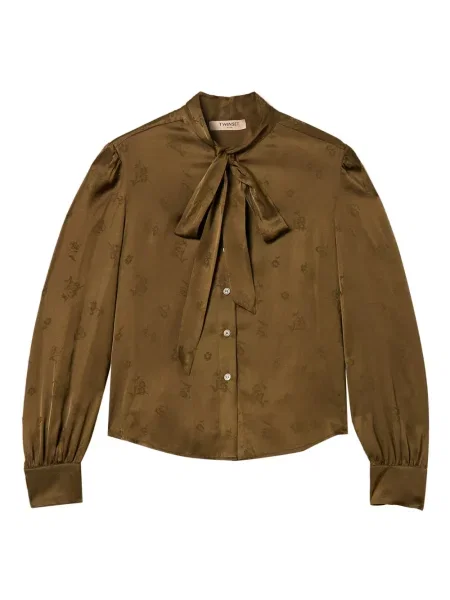 Cămașă Twinset cu model floral din jacard verde