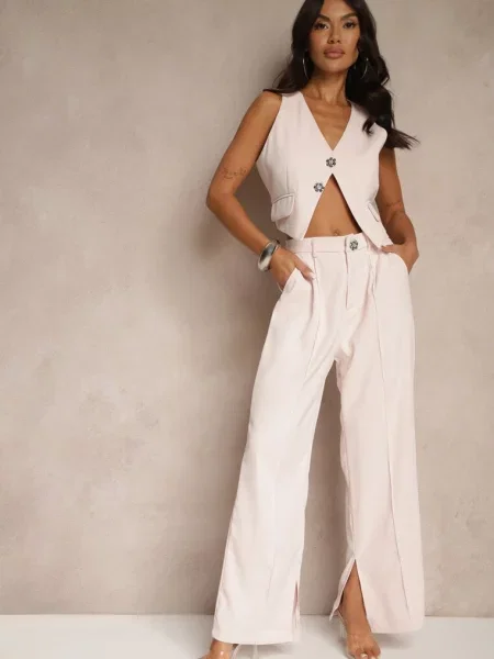 Komplet z Cyrkoniami Krótka Kamizelka i Eleganckie Spodnie Diviriel różowy