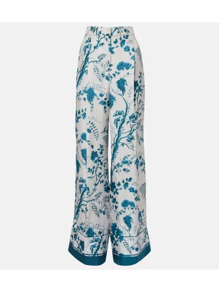 Pantaloni Erdem de mătase cu model floral albastru