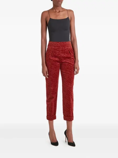 Pantaloni Temperley London cu imagine cu model leopard plisate roșu