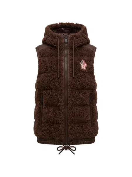 Vestă Moncler Grenoble din fleece cu glugă maro