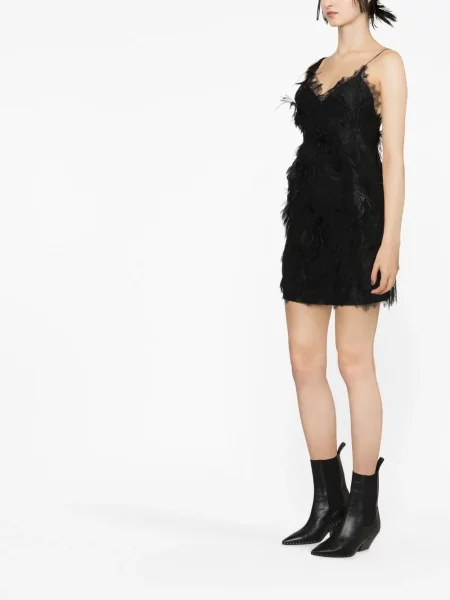 Rochie Alberta Ferretti de mătase cu pene negru