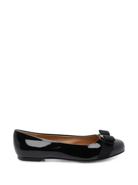 Balerini Ferragamo cu funde din piele negru