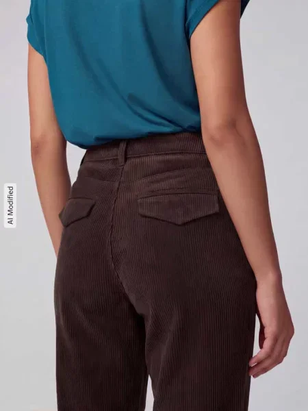 Spodnie sztruksowe o kroju regular fit z zakładką w pasie model ORTENSIA' Cambio