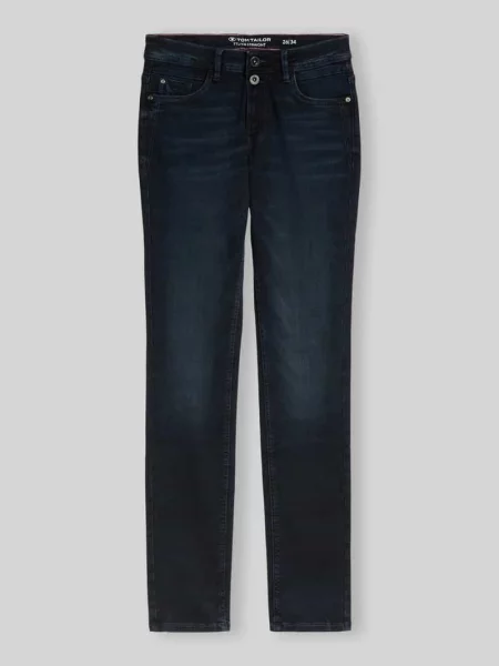 Jeansy o kroju straight fit w stylizowanej na denim ciemnej tonacji Tom Tailor granatowe