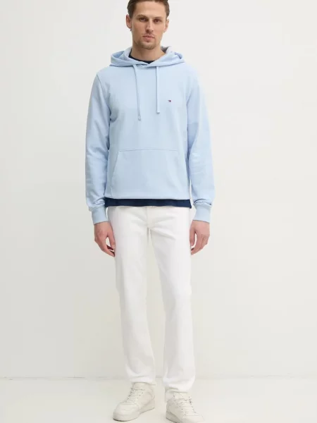 Tommy Hilfiger pulover s kapuco bombažen modra
